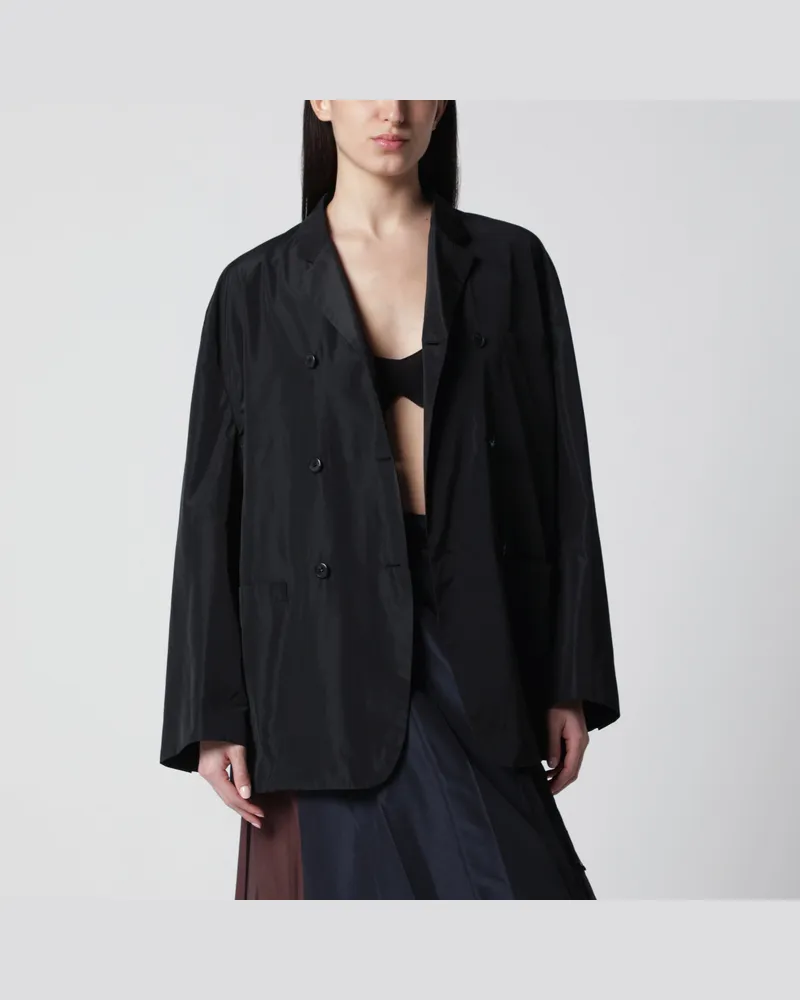 Prada Schwarze zweireihige Jacke aus technischem Taft Black