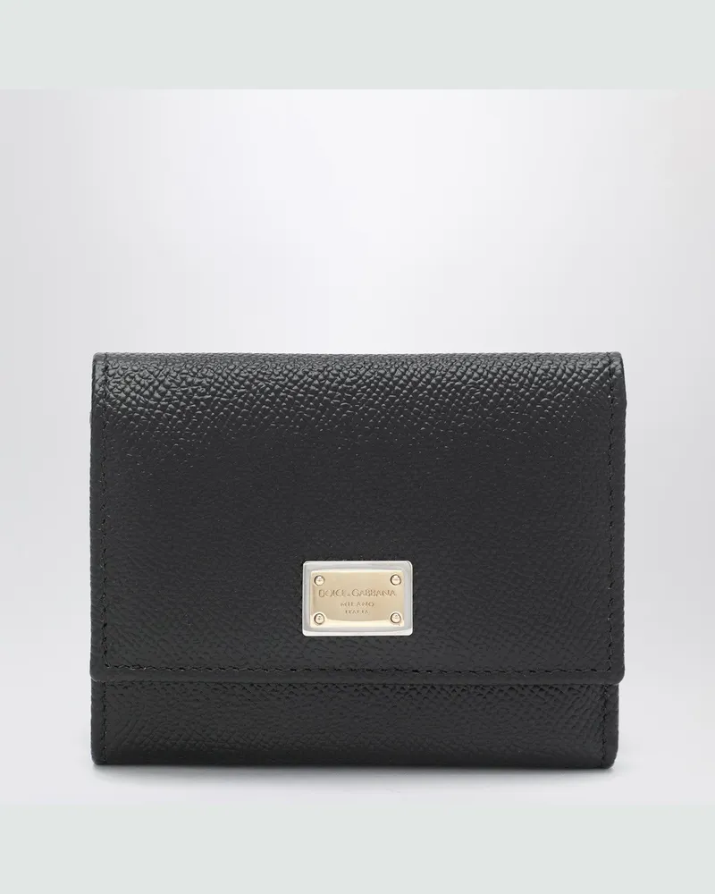 Dolce & Gabbana Portemonnaie aus schwarzem Dauphine-Leder mit Logo-Plakette Black