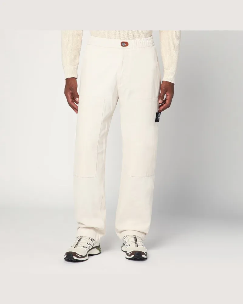 Stone Island Elfenbeinfarbene Baumwollhose Weiß