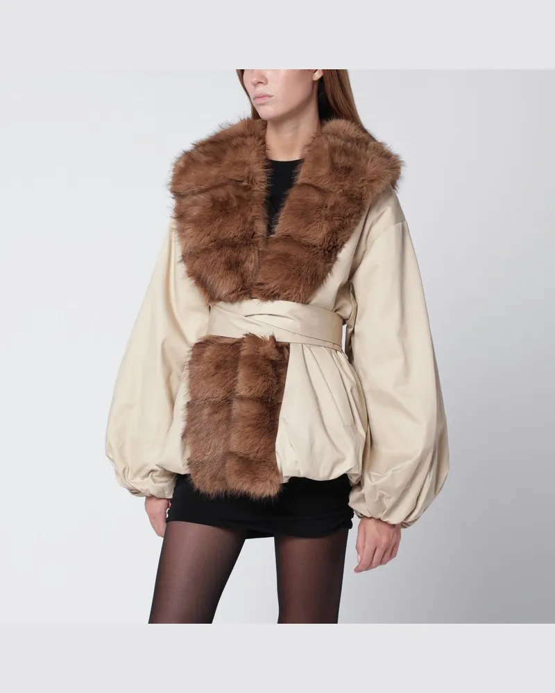 ROTATE Birger Christensen Beige Jacke mit Kunstpelzkragen Beige