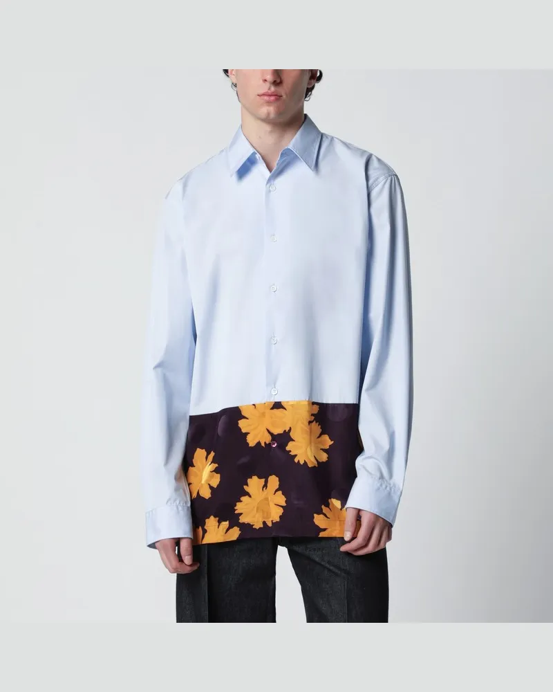 Dries van Noten Hellblaues Hemd mit floralen Einsatz Hellblau