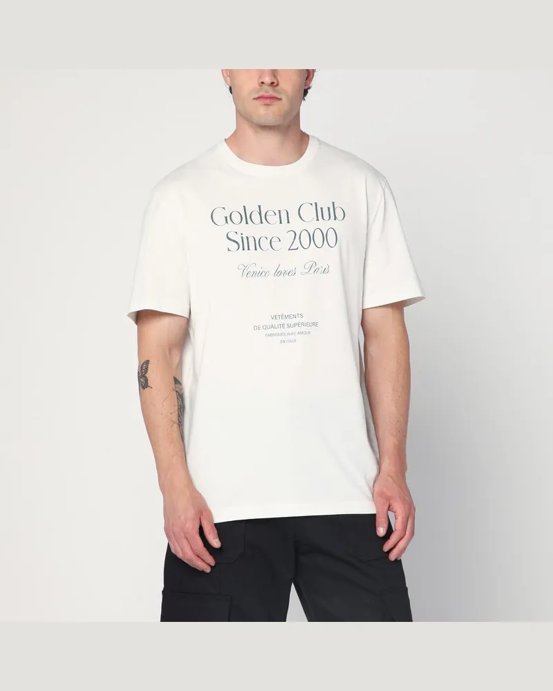 Golden Goose Elfenbeinfarbenes T-Shirt mit Logodruck Weiß