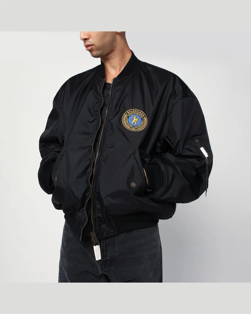 Balenciaga Schwarze Bomberjacke Uniform Merch Large Fit aus Nylon Schwarz