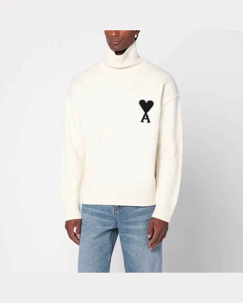 AMI Paris Rollkragenpullover Ami De Coeur weiß Weiß