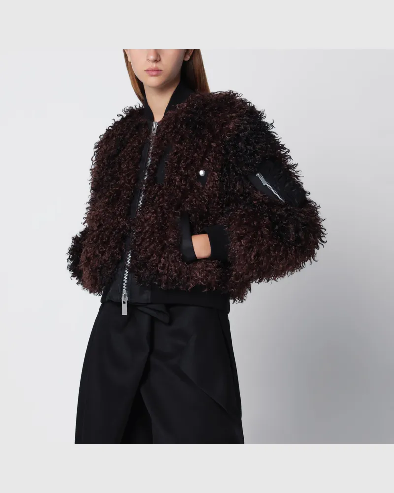 Sacai Bomberjacke mit Einsätzen aus Faux Fur in Curly-Optik Brown