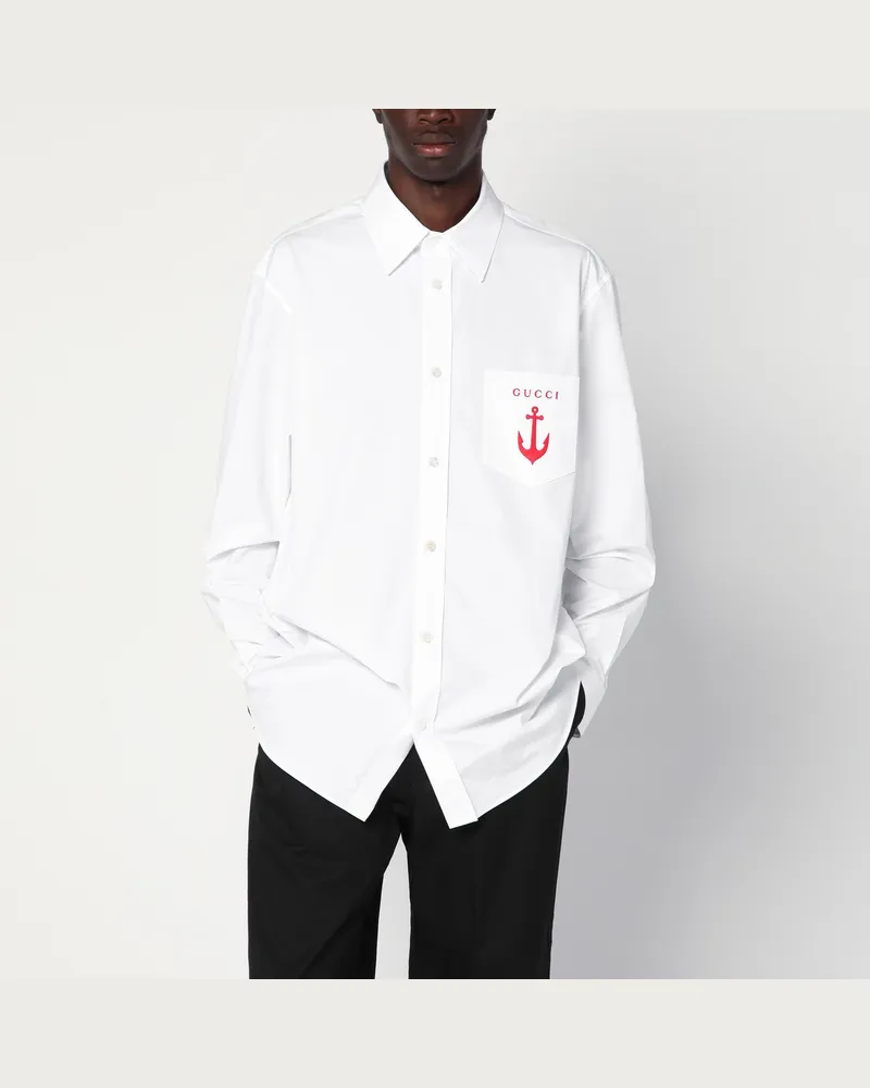 Gucci Weißes Baumwollhemd mit Logo-Stickerei White