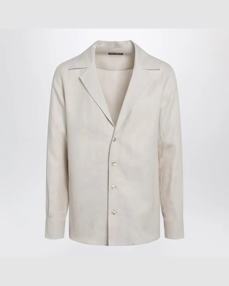 Dolce & Gabbana Langarmhemd mit V-Ausschnitt aus Leinen in Pastellbeige Beige