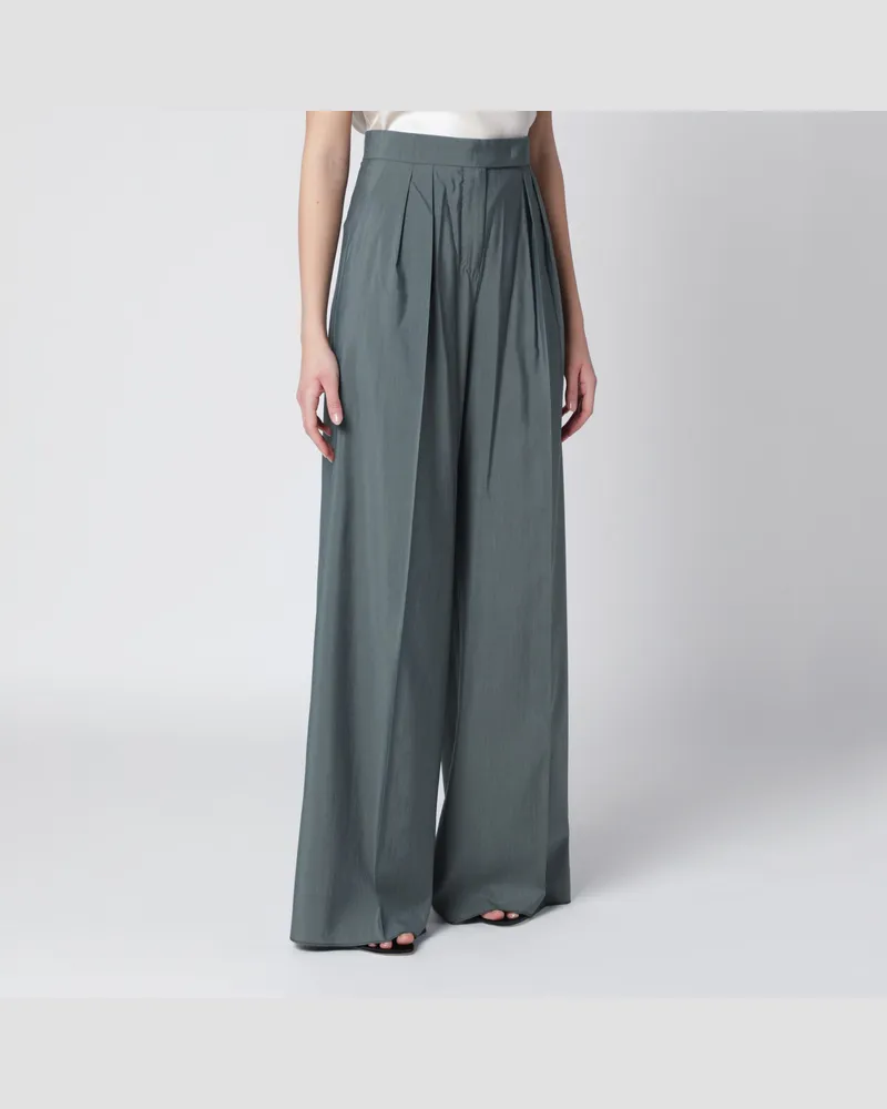 Max Mara Weite Hose aus Wolle und Seide in Dunkelgrün Green