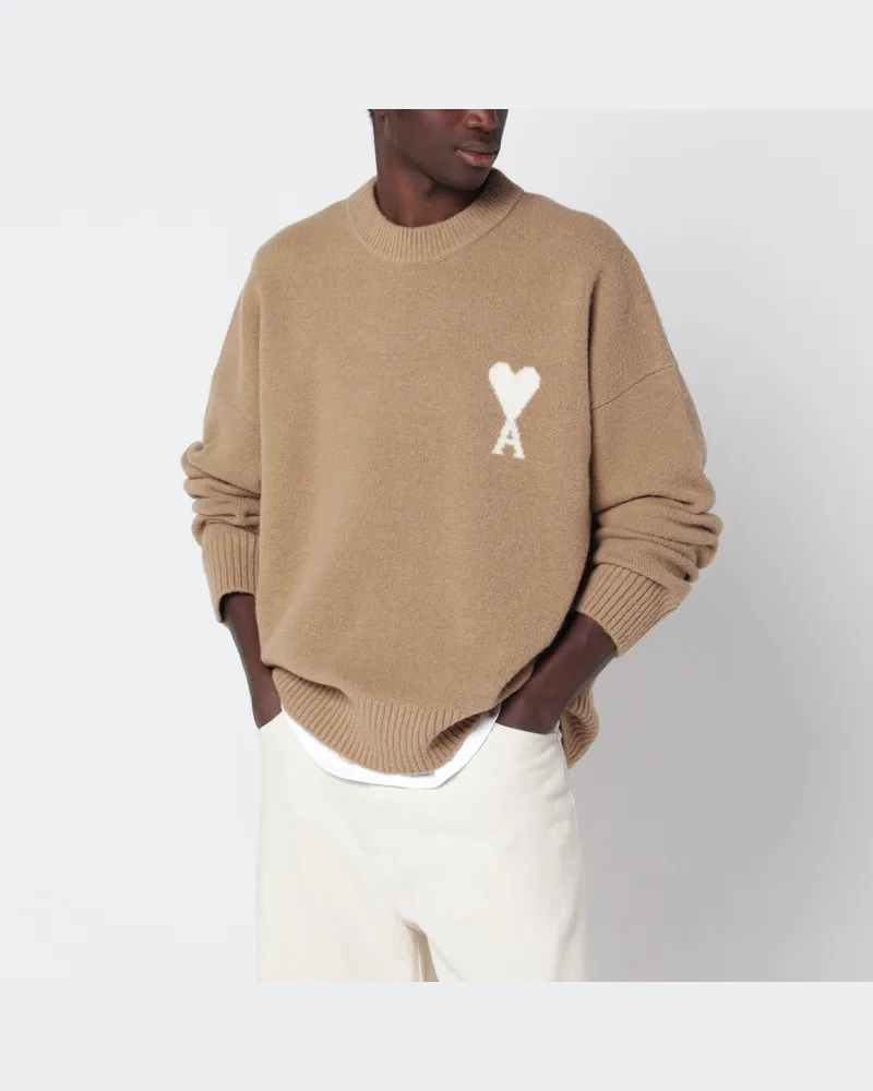 AMI Paris Beiger Ami de Coeur Pullover aus Wolle Beige