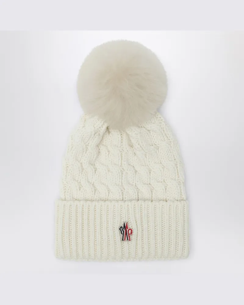 Moncler Weißer Wollhut mit Pompon Weiß