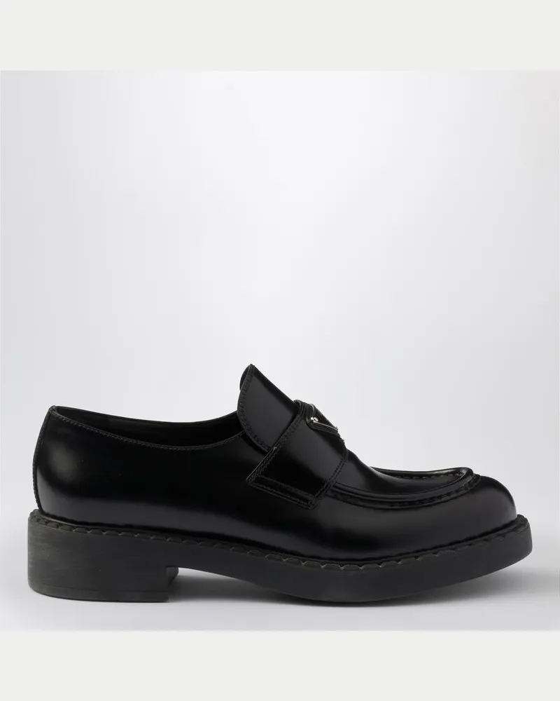 Prada Slipper Chocolate aus schwarzem gebürstetem Leder Schwarz