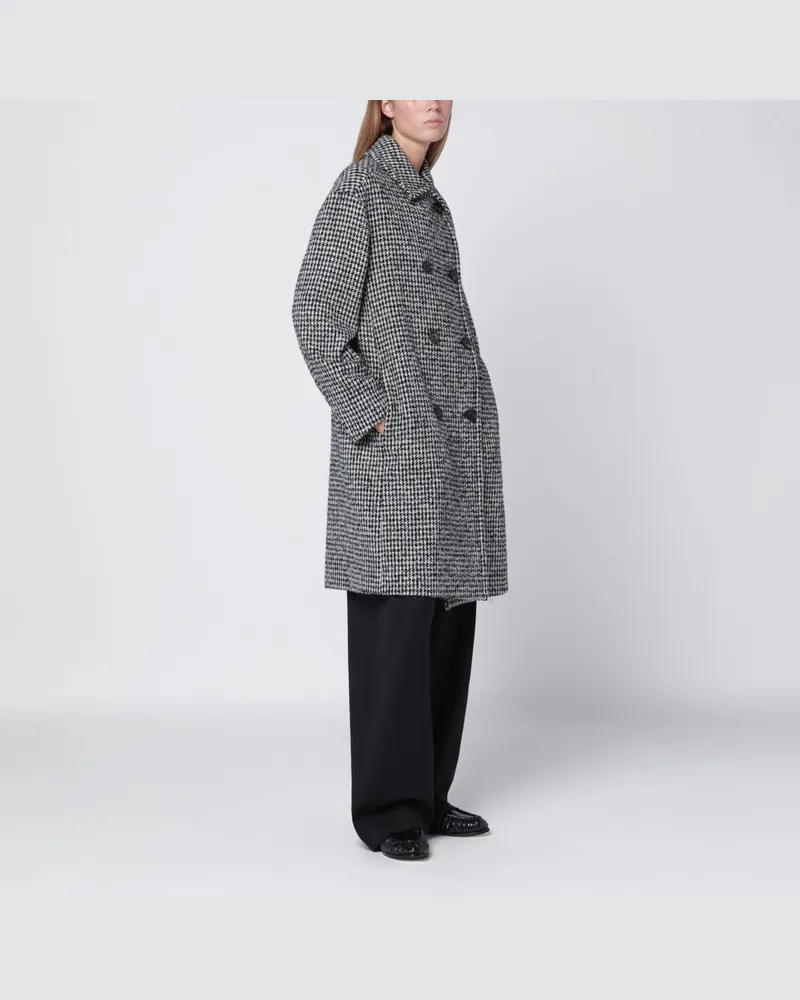 Max Mara Weiß-schwarzer Mantel aus Pied-de-Poule-Stoff Schwarz