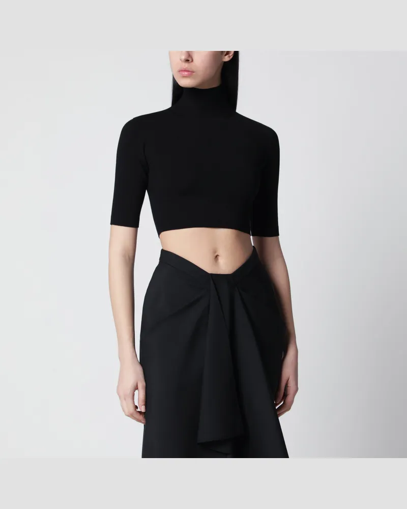 Max Mara Cropped-Rollkragenpullover aus Viskose-Stretch in Schwarz Black