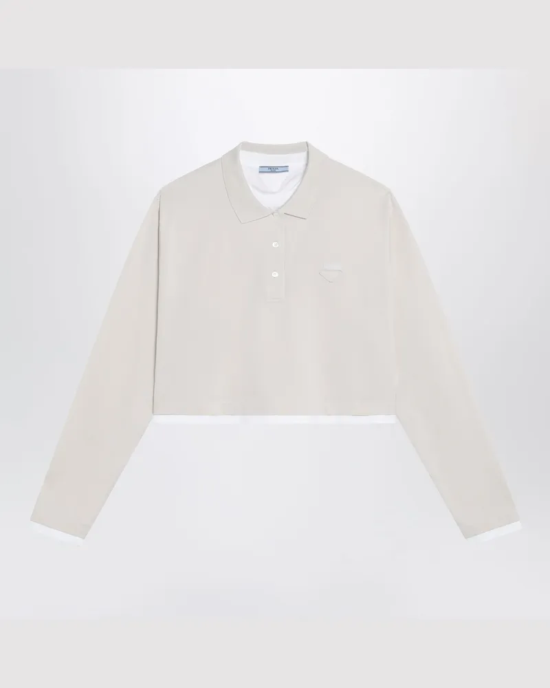 Prada Gecropptes Poloshirt in Talkfarbe aus Piqué und Jersey Beige