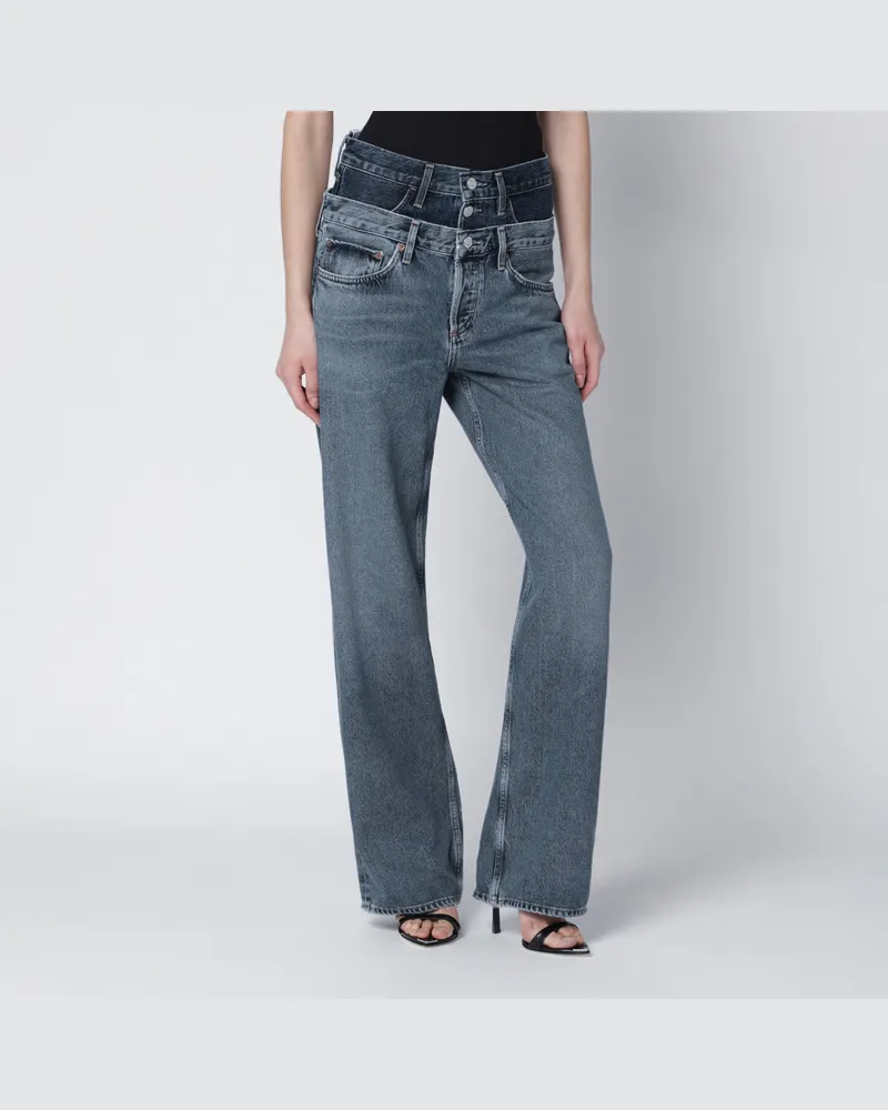 AGOLDE Elson Jeans mit doppeltem Bund in Dunkel-/Hellindigo Blue