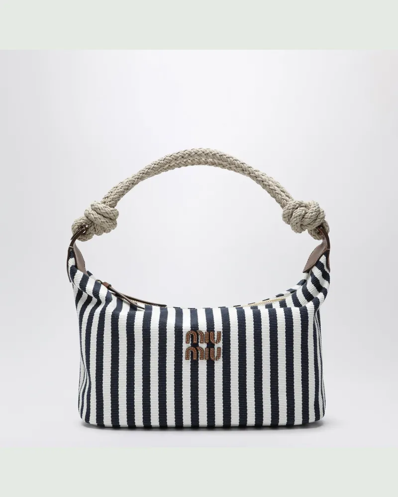 Miu Miu Gestreifte Canvas-Tasche in Blau/Cognac Blue