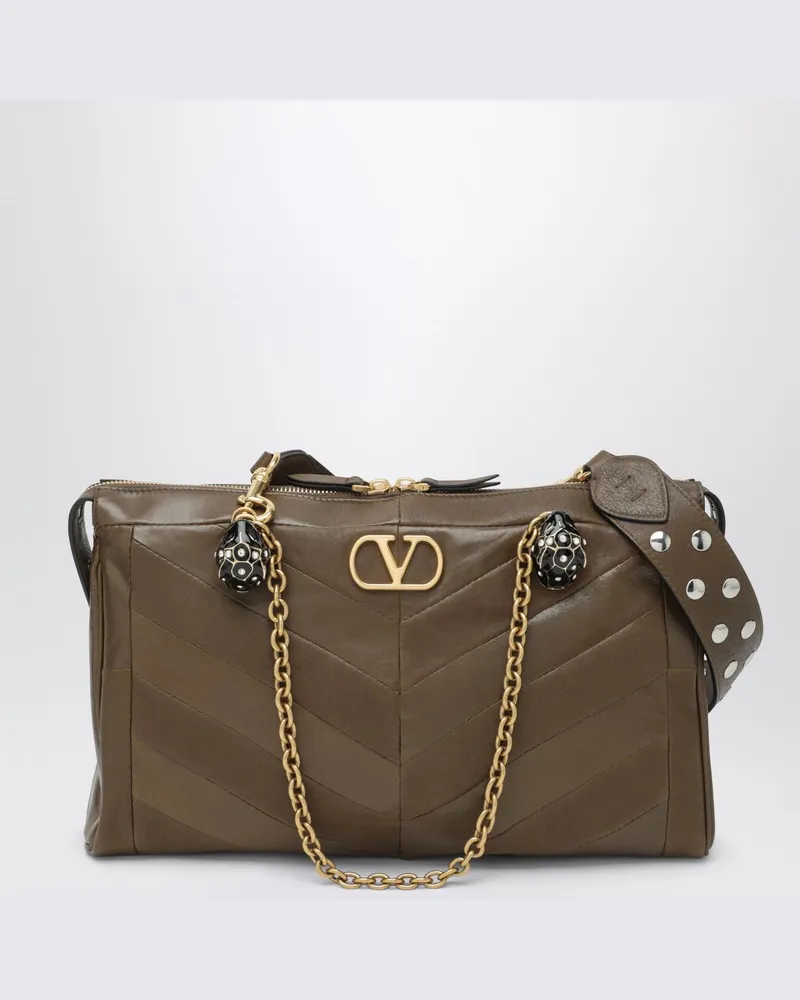 Valentino Garavani Panthea-Tasche aus tundrafarbenem Nappaleder mit Chevron-Muster Braun