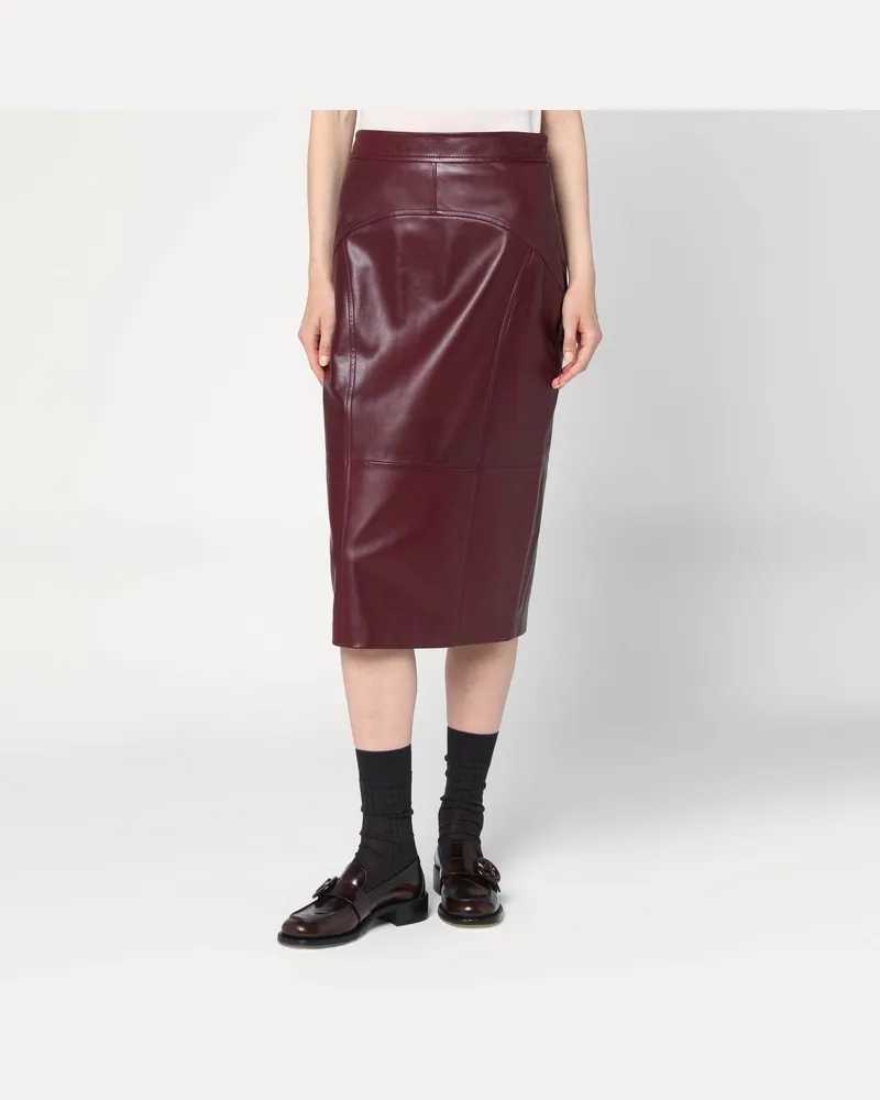 Max Mara Bordeauxfarbener Bleistiftrock aus Nappaleder Mehrfarbig