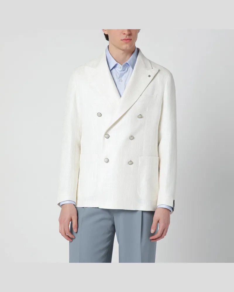 Tagliatore Weiße doppelreihige Jacke aus Leinenmischung White
