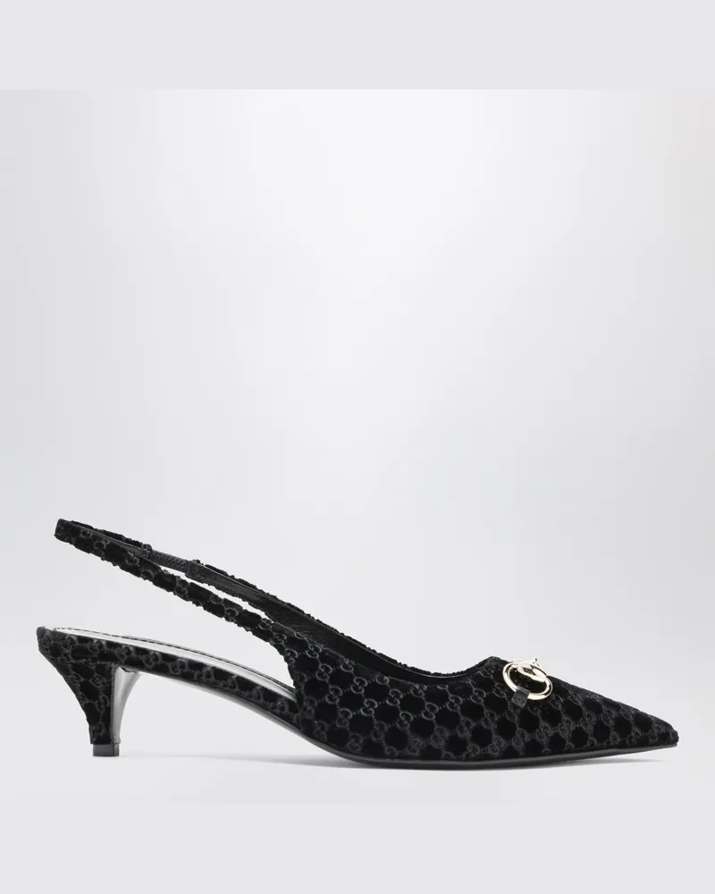 Gucci Slingback aus schwarzem GG-Samt mit Horsebit Schwarz