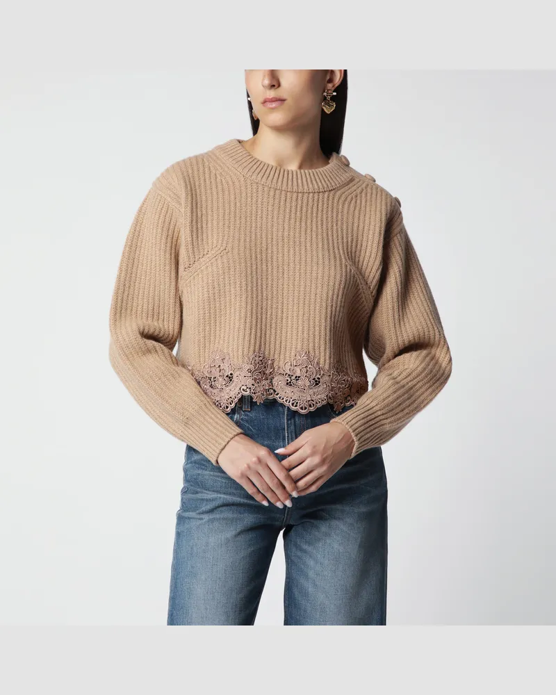 Chloé Kurzer Ripppullover mit Stehkragen in Bleached Brown Brown