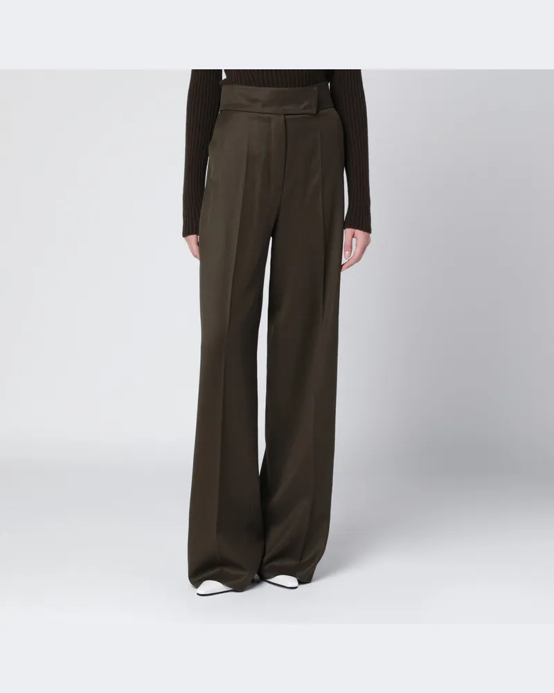 Max Mara Moosgrüne Wide-Leg-Hose aus Wolle Green