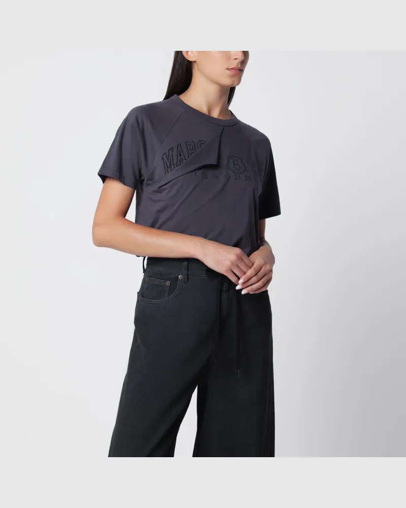 Maison Margiela Nachtblaues T-Shirt aus Baumwolljersey mit Destroyed-Detail Blue