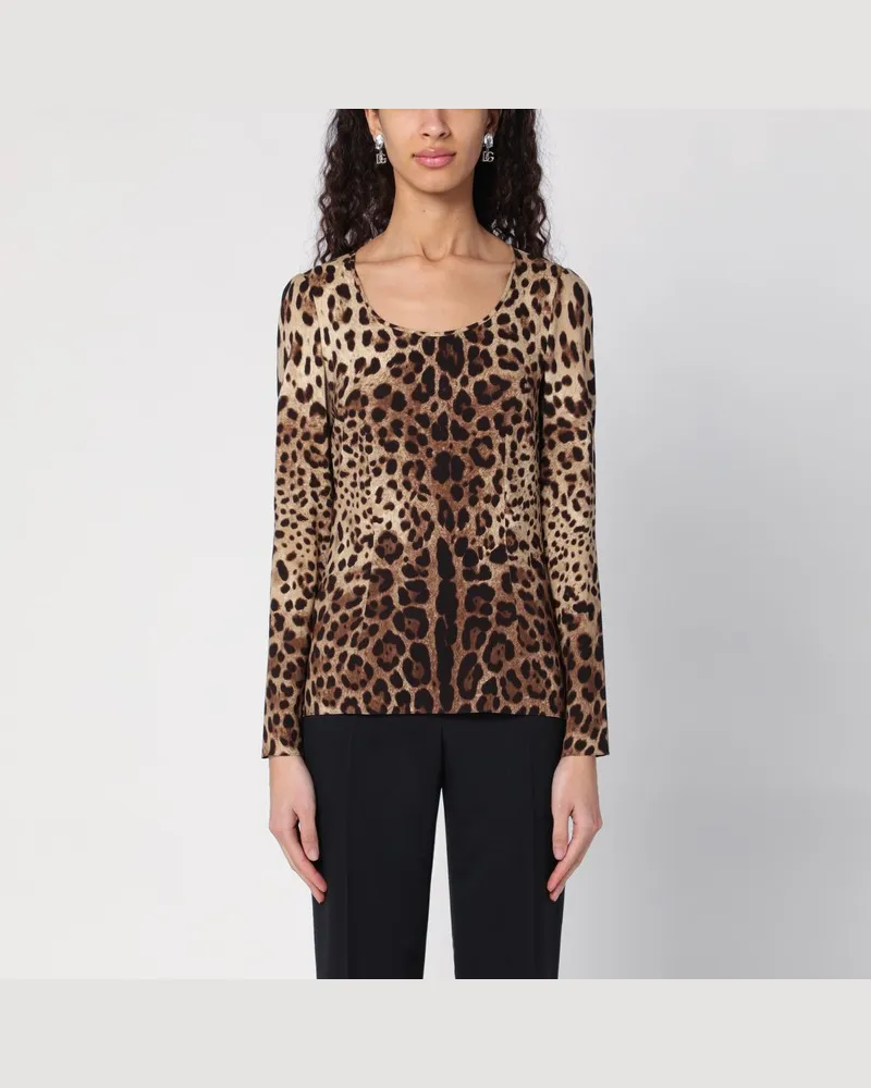 Dolce & Gabbana Pullover mit Leopardenmusterdruck aus Seidengemisch Eindruck