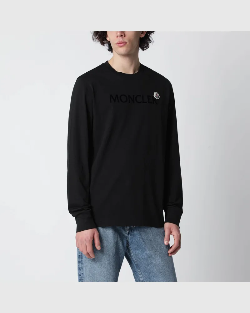 Moncler Schwarzes langärmliges T-Shirt mit Logo Black
