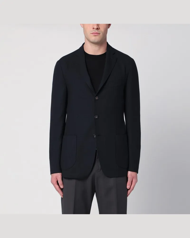 Biagio Santaniello Blaue einreihige Jacke aus Wollgemisch Blau