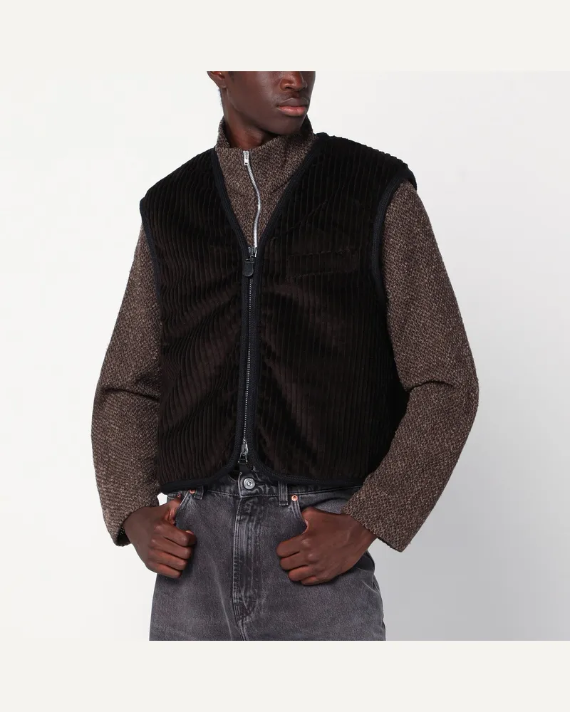 Our Legacy Braune Weste mit Reißverschluss aus geripptem Samt Blue