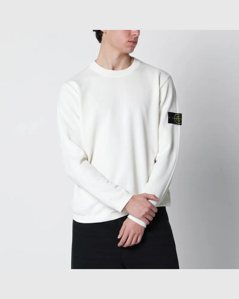 Stone Island Elfenbeinfarbener Pullover mit lockerer Passform White