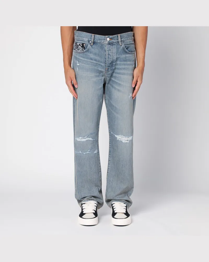 Amiri Gerade Jeans mit Rissen Antique Indigo Hellblau