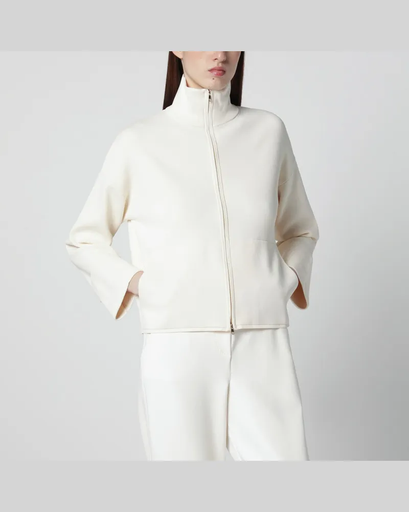 Max Mara Elfenbeinfarbenes Sweatshirt aus Viskosemischung mit Reißverschluss 