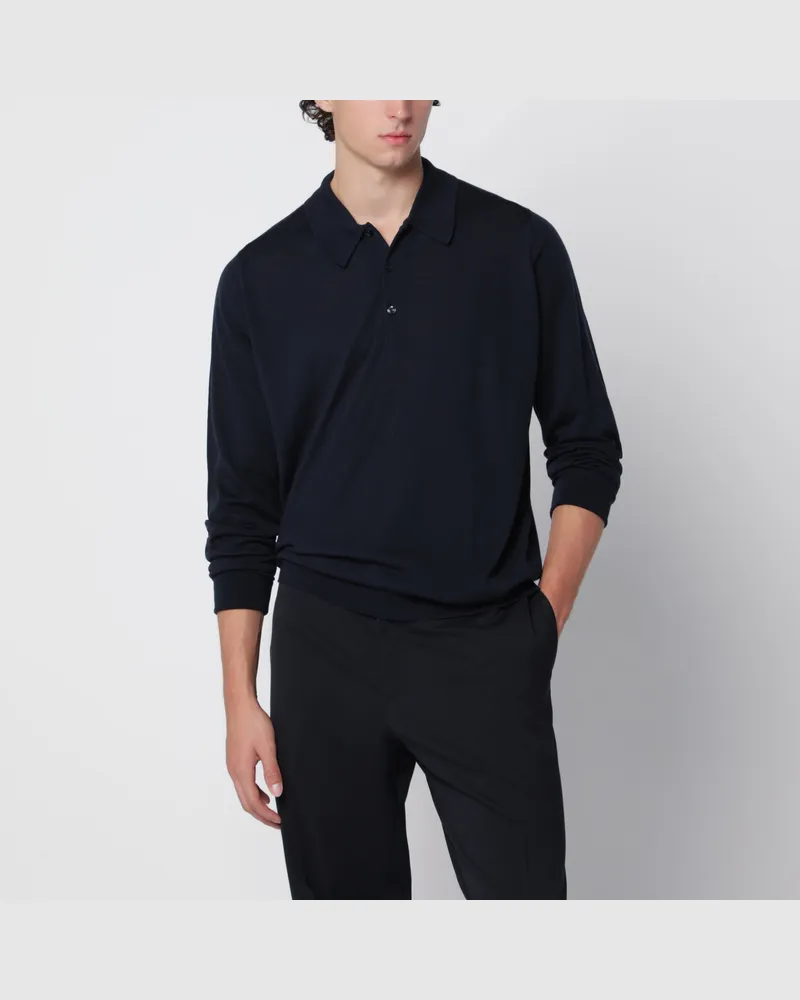 John Smedley Midnight blue polo shirt in wool Blue