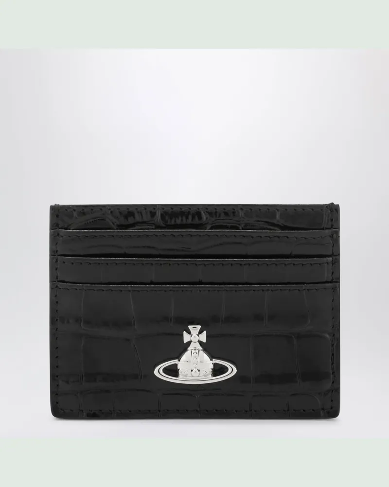 Vivienne Westwood Schwarzer Flat Kartenhalter aus Lackleder in Kroko-Optik Black