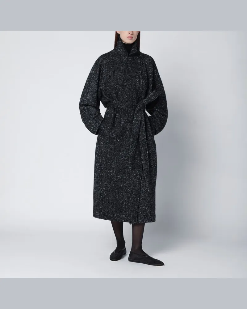 The Row Schwarzer Wollmantel aus Bouclé mit Gürtel Schwarz