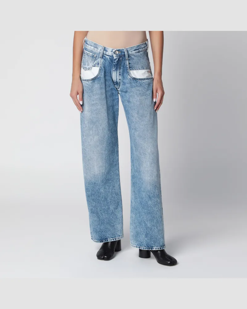 Maison Margiela Hellblau verwaschene Jeans mit kontrastierendem Tascheneinsatz Light