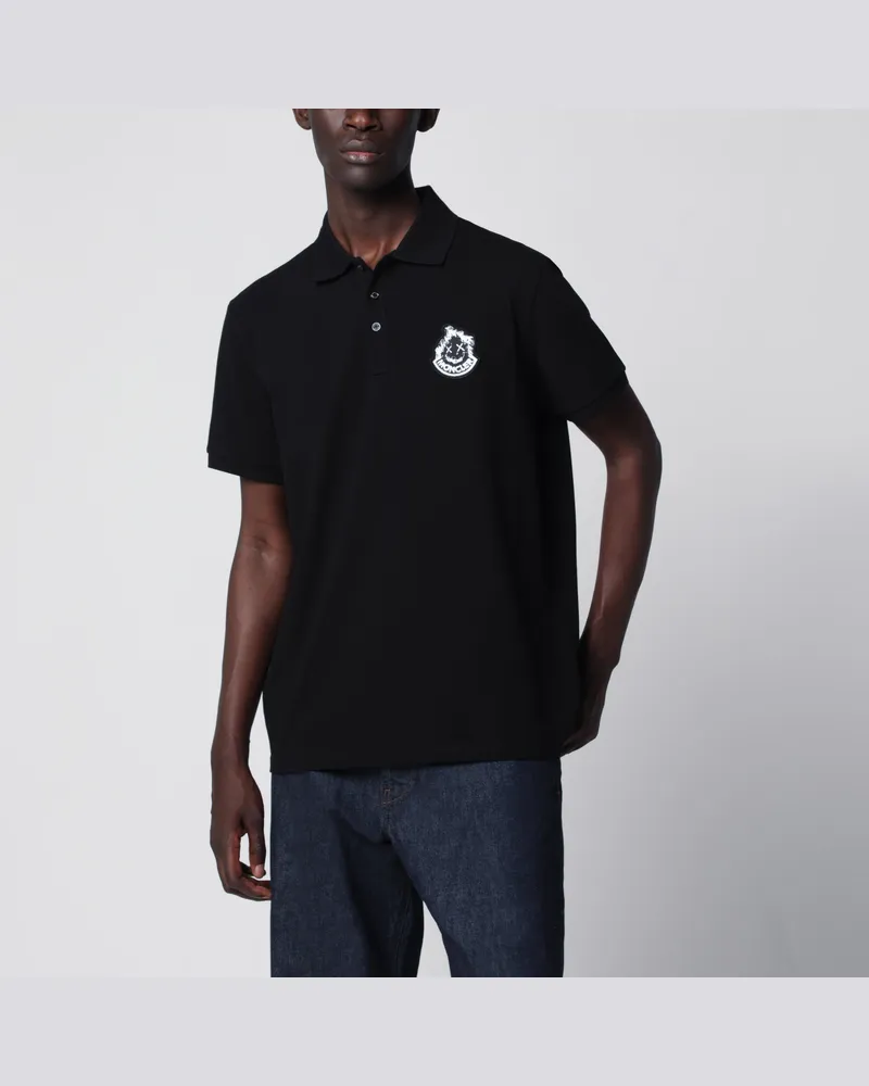 Moncler Schwarzes Polohemd aus Baumwollpiqué mit Logo Black