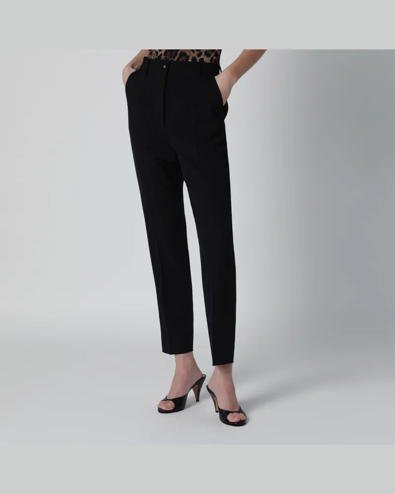 Dolce & Gabbana Schwarze Hose aus Woll-Canvas Black
