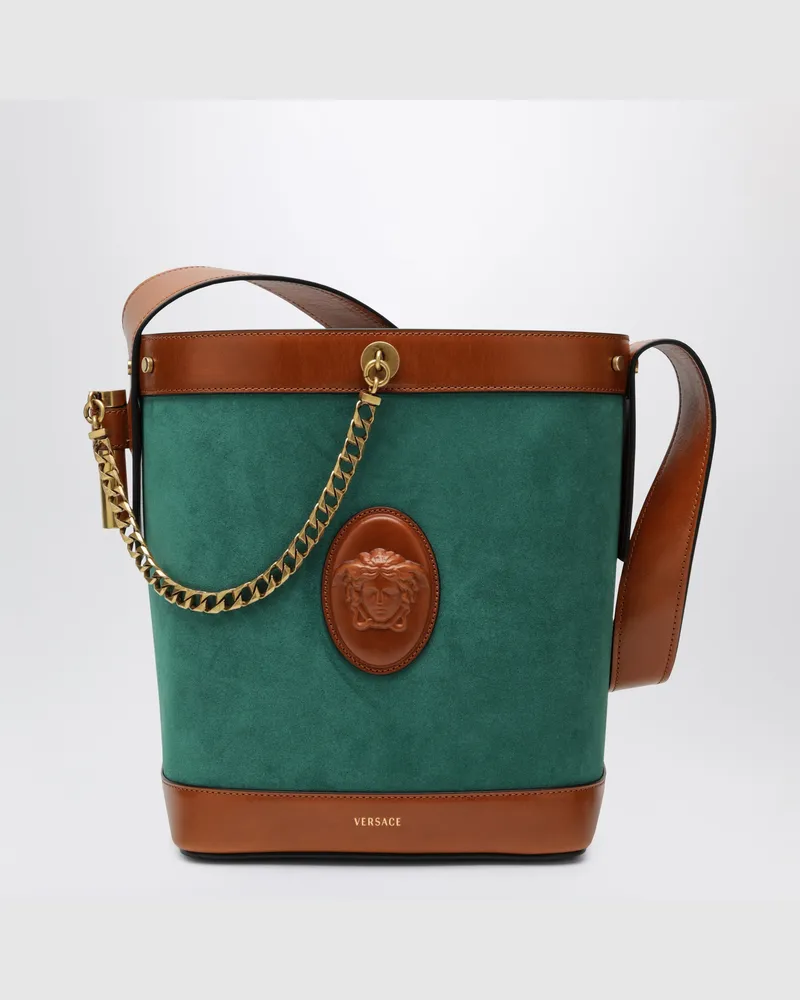 Versace Kleine Pivot Beuteltasche aus grünem Wildleder Green