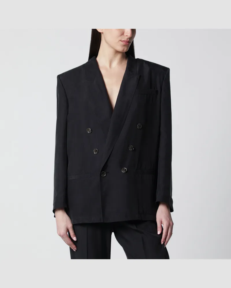 Saint Laurent Schwarze Doppelreihige Jacke Aus Seide Black