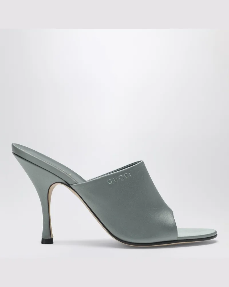 Gucci Slider-Sandale aus Satin in Ozeangrün Green