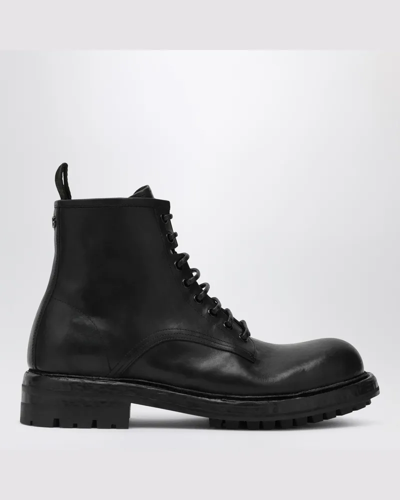 Dolce & Gabbana Schwarzer Leder-Schnürstiefelette Black