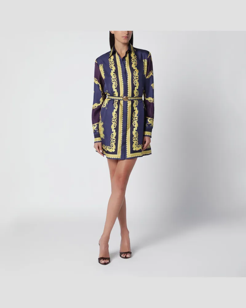 Versace Mini-Hemdkleid in Aubergine mit Barock-Print Blue