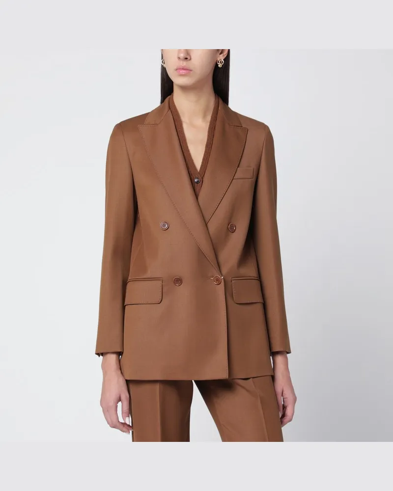 Max Mara Doppelreihiger Blazer aus Lederfarbe in Wolle Braun