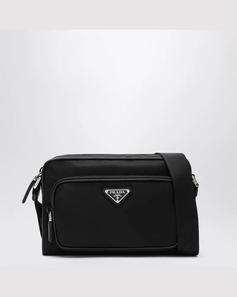 Prada Kleine Umhängetasche schwarz aus Re-Nylon und Saffiano Schwarz