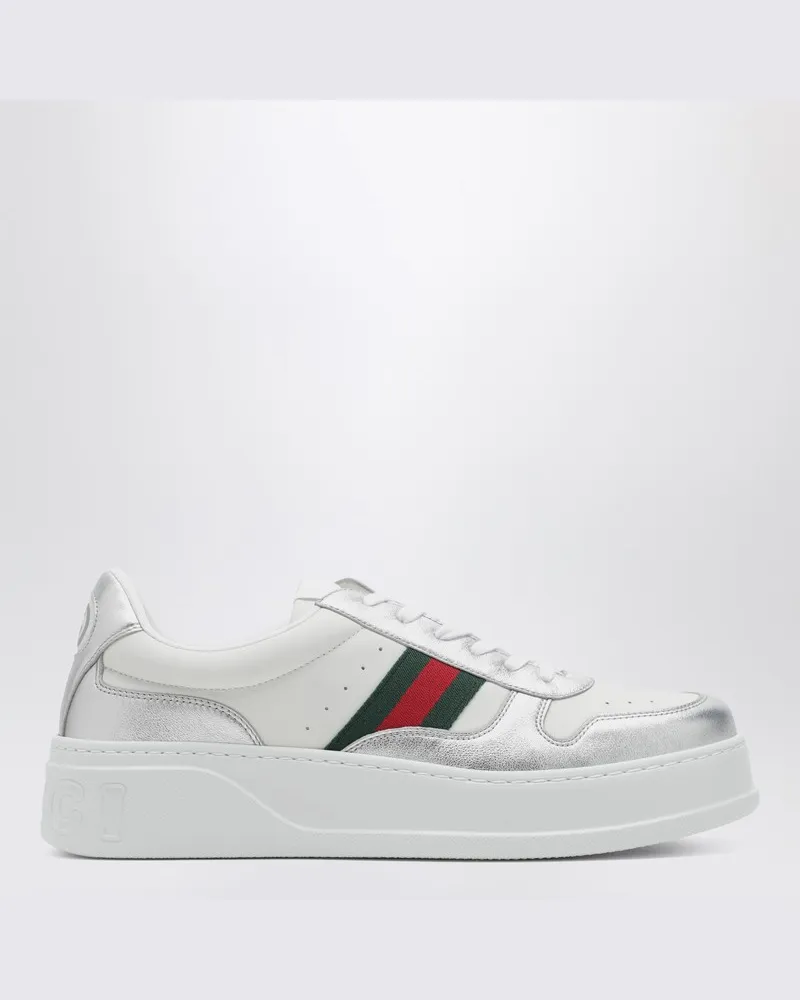 Gucci Weiße/silberne Sneaker mit Oversize-Sohle Metallisch