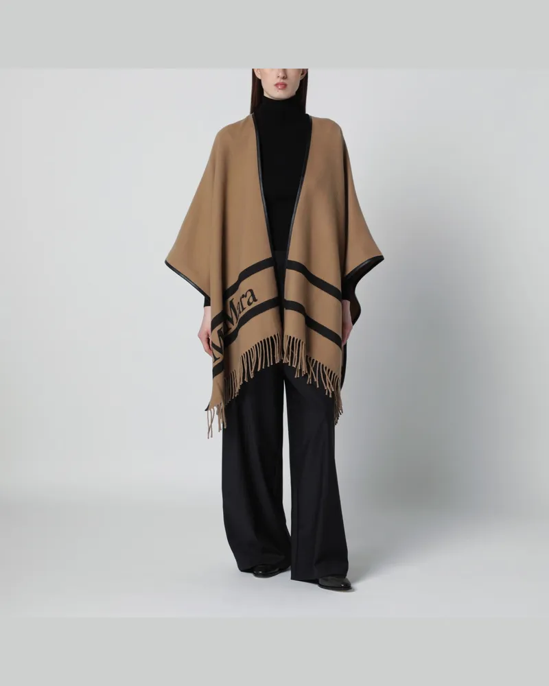 Max Mara Kamelfarbener Jacquard-Wollponcho Brown