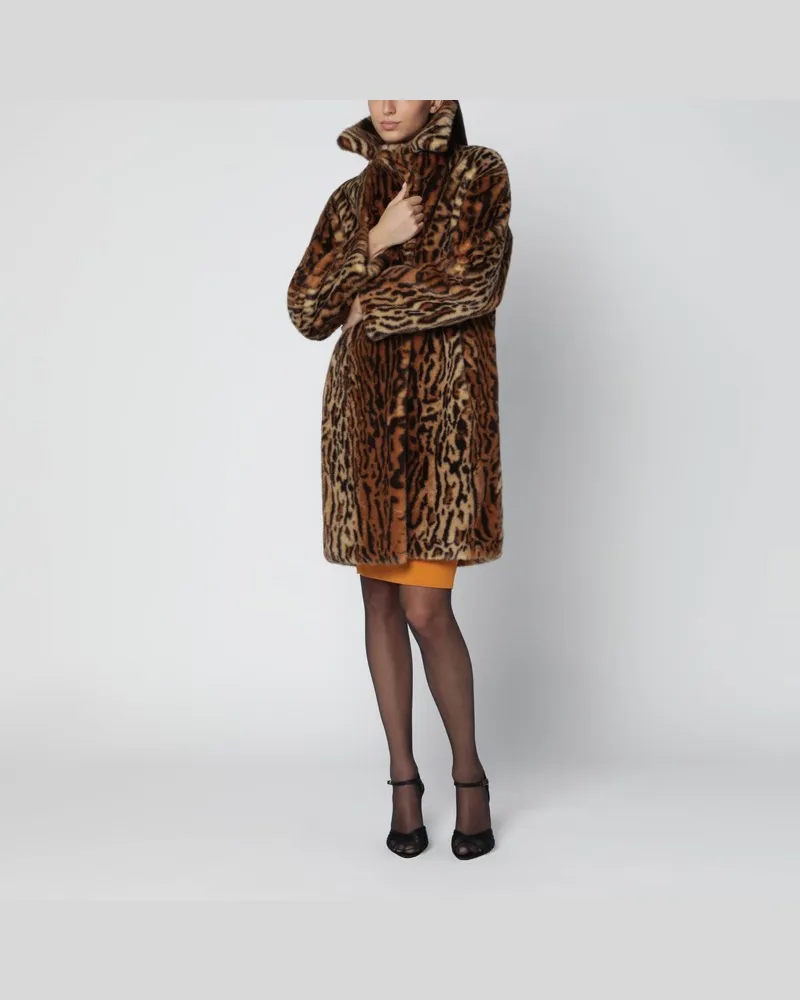 STAND Leopardenprint-Kunstpelzmantel Eindruck